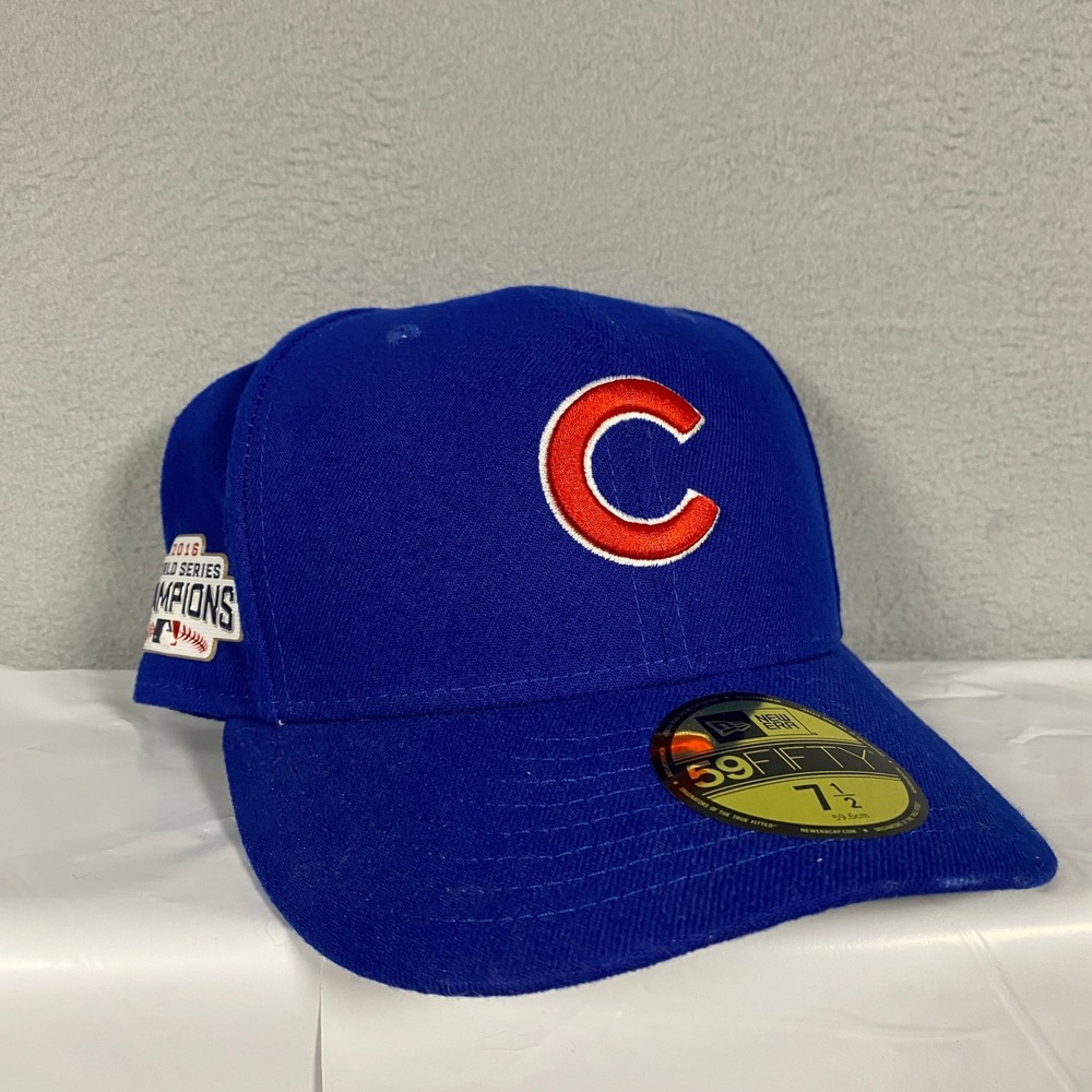 New Era 59FIFTY Fitted Hat Mens 7 1/2 Blue Chicago Cubs 2016 World Series Champ